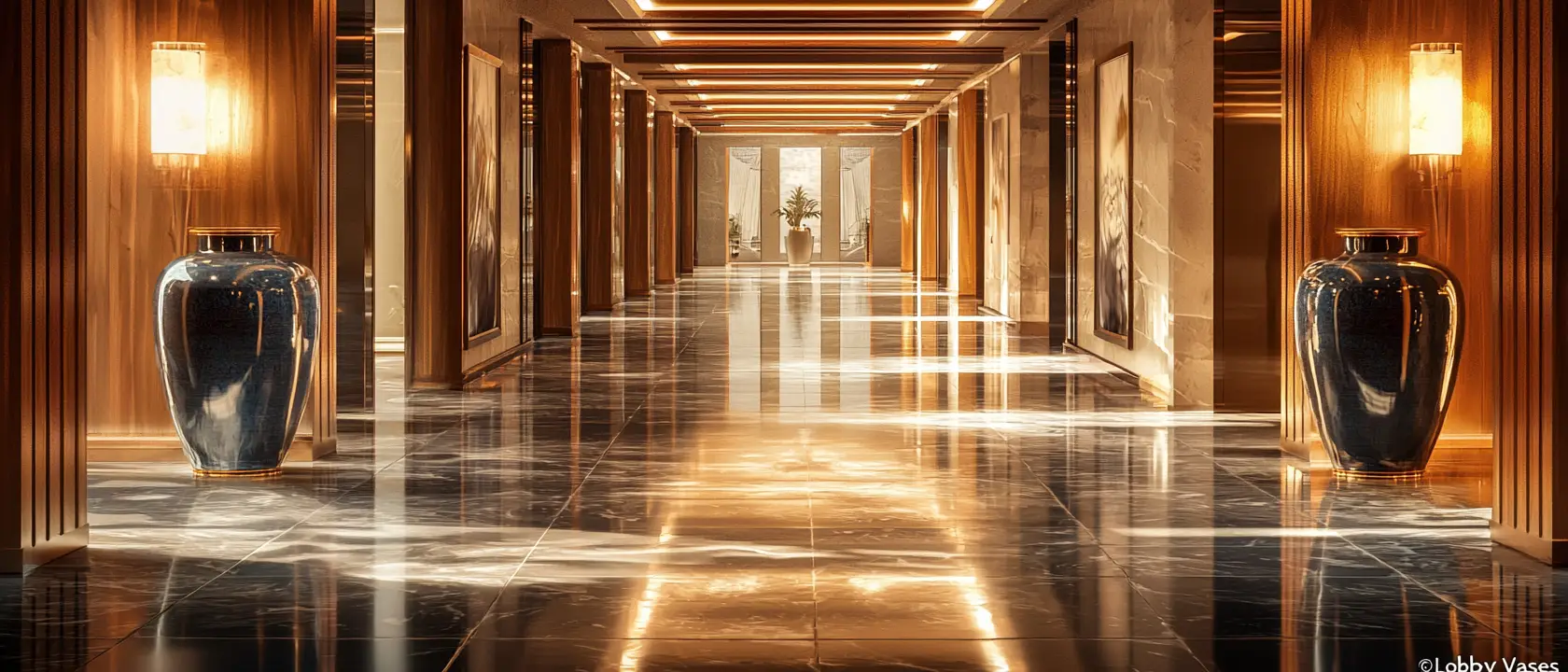 Hotel lobby entrance with CERAMICA NICEA ceramic vases