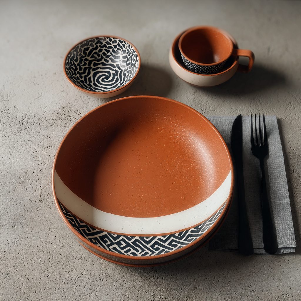 Red clay meze bowls and trio