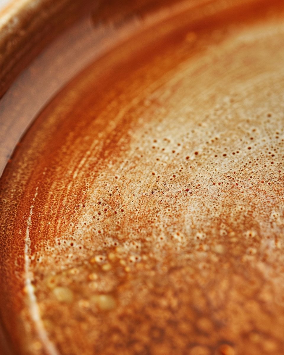 Macro detail of glaze pooling on red clay