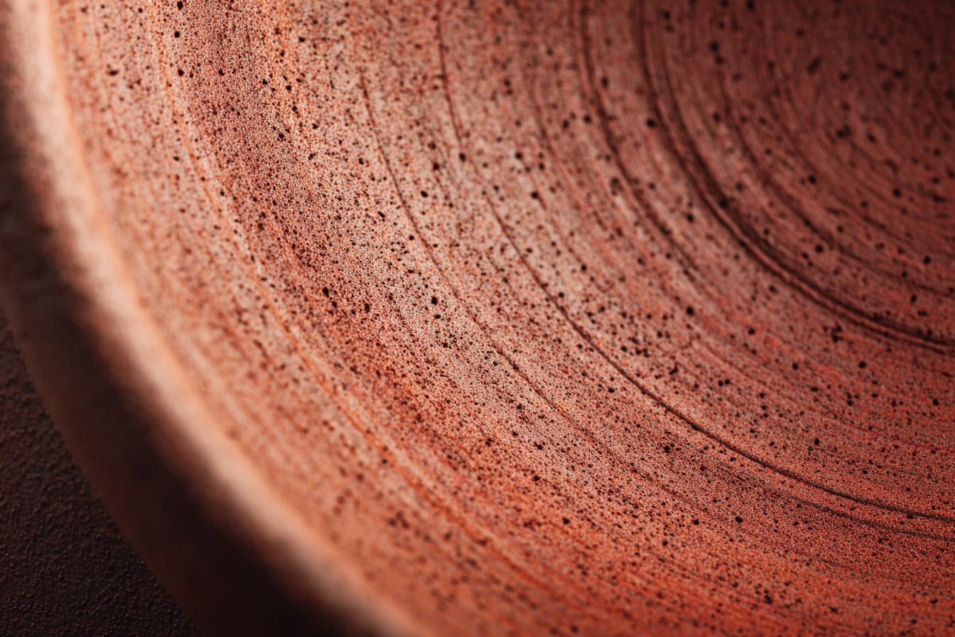 Unglazed red clay rim, close view